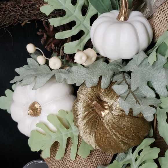 Martha Stewart Pumpkins and Greenery with Burlap Ribbon Flat-Back Basket - Picture 2 of 7